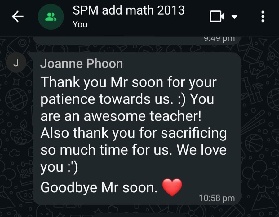 WhatsApp message from a student